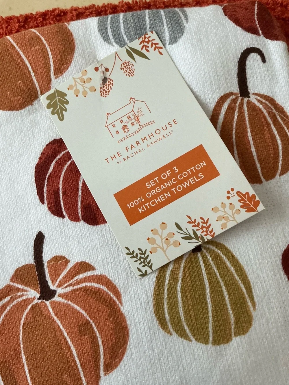 NWT Set/3 Autumn Pumpkin Design Kitchen Dish Towels 🍂